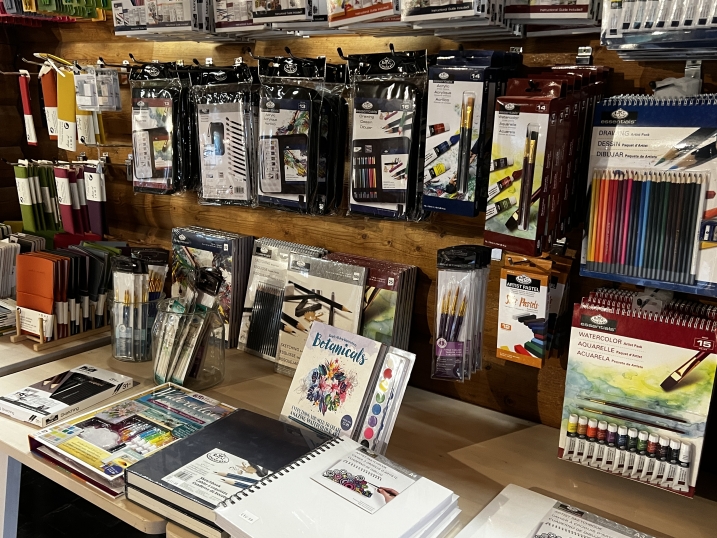 Our art supply stock in the WWT Martin Mere gift shop. Paints, brushes, sketchbooks are all shows in the photo.